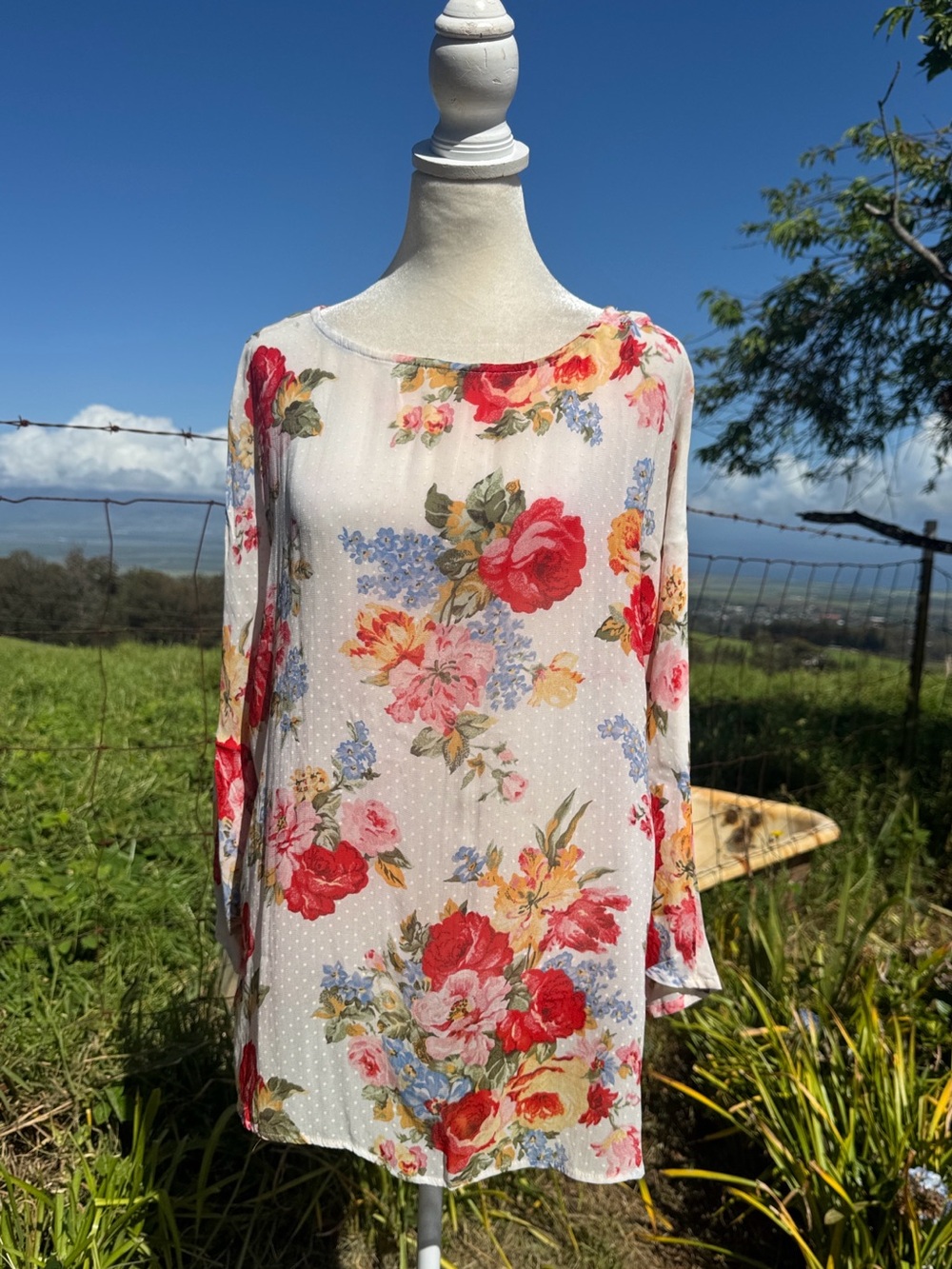 VTG Carole Little Cottage Rose Chiffon Top Sheer Size 10